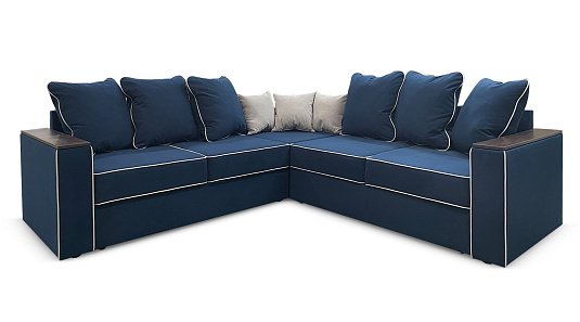Угловой диван с полкой в углу Кируна Синий / Серый