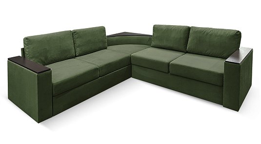 Угловой диван Фоборг с полкой  Оливковый велюр