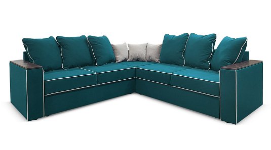 Угловой диван с полкой в углу Кируна Бирюзовый /серый