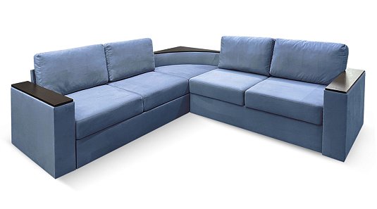 Угловой диван Фоборг с полкой Голубой велюр