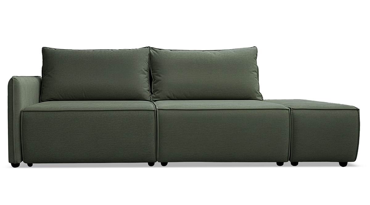 Прямой диван Киото с пуфом  Зеленый велюр
